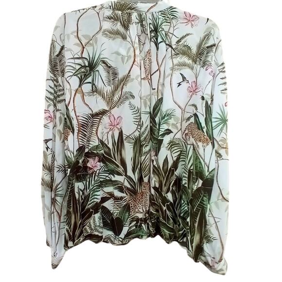H&M Women's Jungle Blouse NWT 14 Animal Print Jaguar Cat Oversized Tropical - Picture 2 of 9